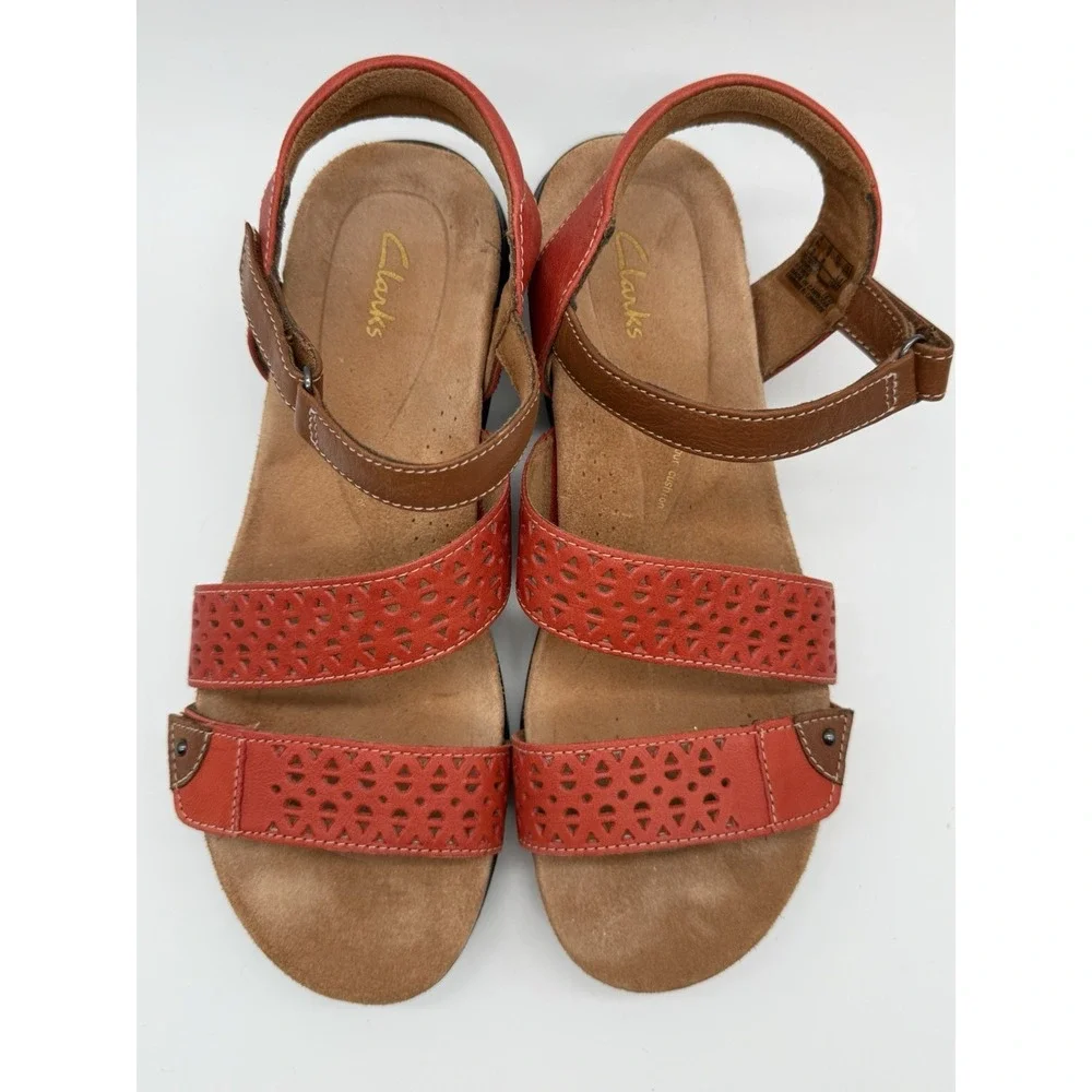 Clarks Kitly Way Women Size US 9M/UK‎ 6.5 Cut Out Detailed Strappy Wedge Sandals